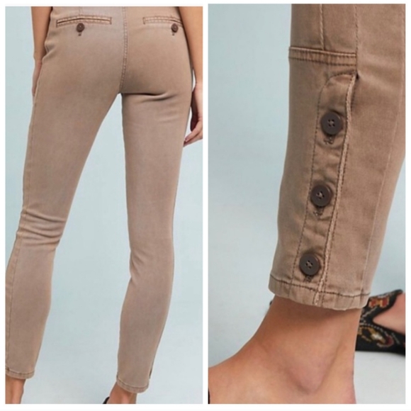 Anthropologie Khaki Tan Button Ankle Utility Pants Size 29T - Picture 2 of 9